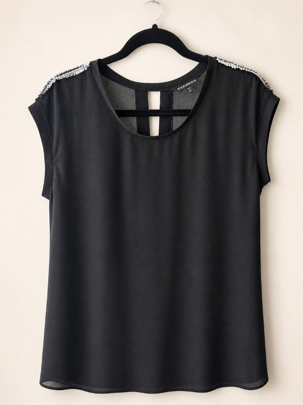 Express Black Sequin Trim Blouse ✨ Sheer Detail Top Size S